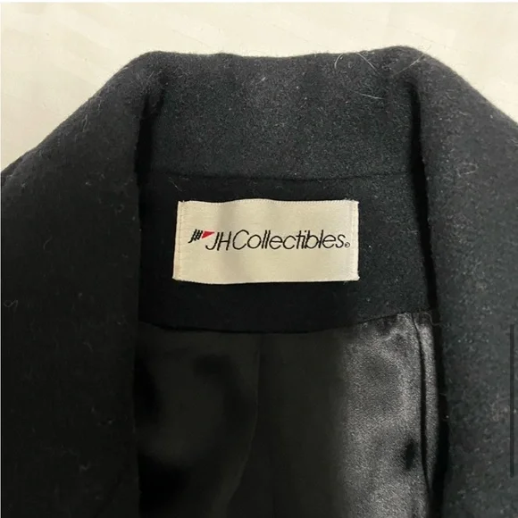 Vintage Union Made JH Collectibles Wool Long Trench Coat Black sz Medium / Large - Picture 8 of 14